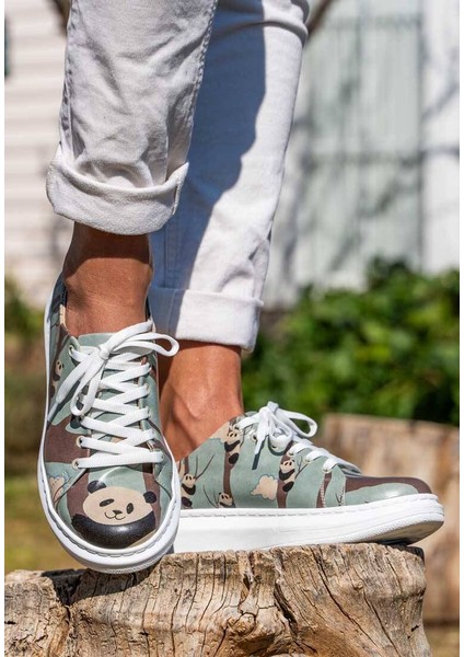 Kadın Vegan Deri Mavi Günlük Sneakers - Panda Hug Tasarım