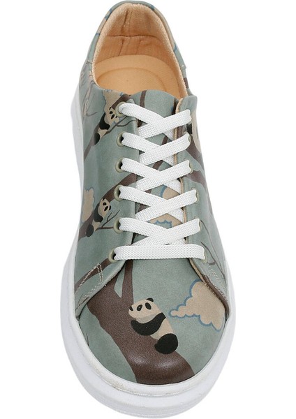 Kadın Vegan Deri Mavi Günlük Sneakers - Panda Hug Tasarım