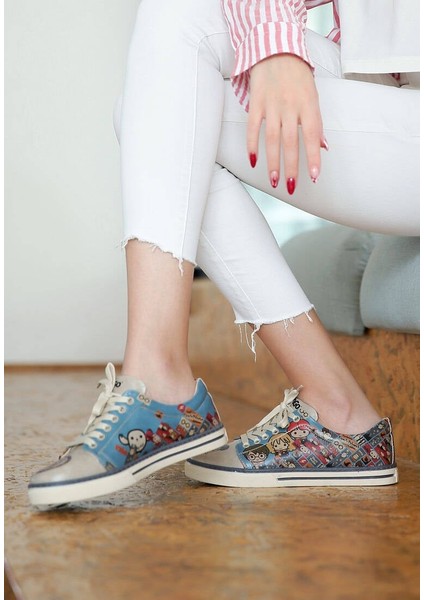 Kadın Vegan Deri Turkuaz Sneakers - Warner Bros Imaginary School Harry Potter Tasarım fiyatları