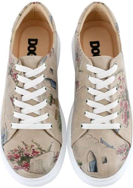 Kadın Vegan Deri Bej Sneakers - Paperflower Tasarım modelleri