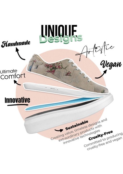 Kadın Vegan Deri Bej Sneakers - Paperflower Tasarım fırsatları