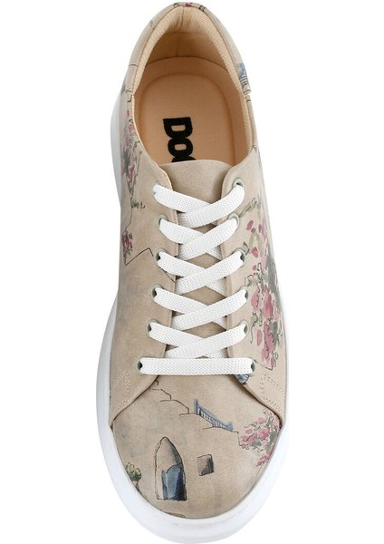 Kadın Vegan Deri Bej Sneakers - Paperflower Tasarım