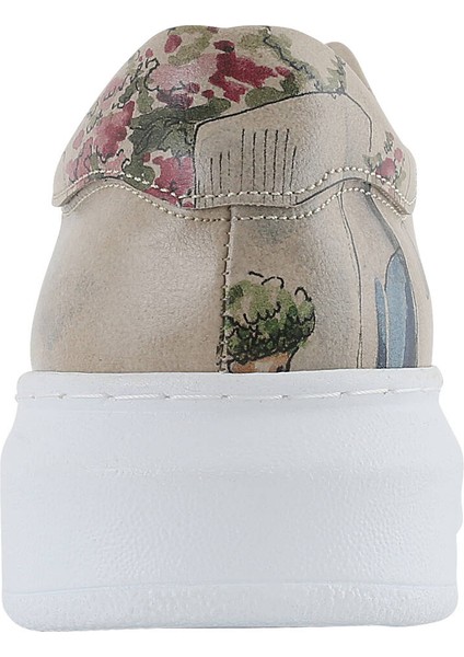 Kadın Vegan Deri Bej Sneakers - Paperflower Tasarım