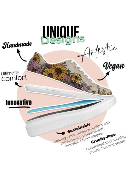 Kadın Vegan Deri Çok Renkli Günlük Sneakers - Smell The Flowers Tasarım fırsatları