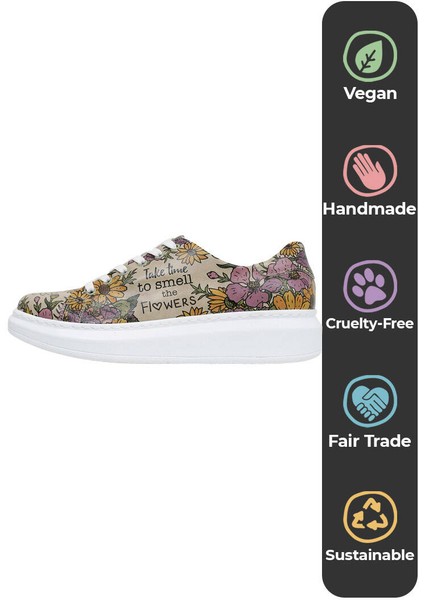 Kadın Vegan Deri Çok Renkli Günlük Sneakers - Smell The Flowers Tasarım indirimleri