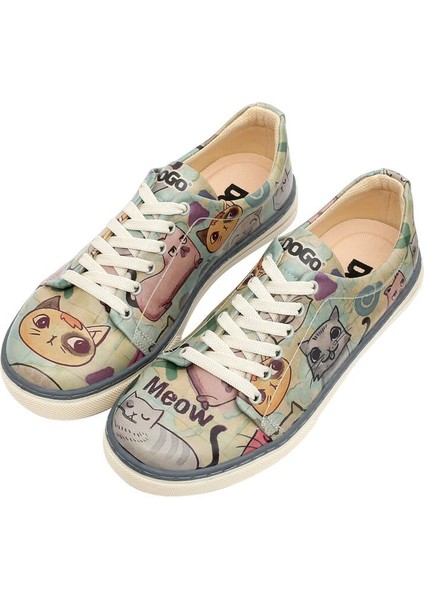 Kadın Vegan Deri Yeşil Sneakers - Cats of the World Tasarım