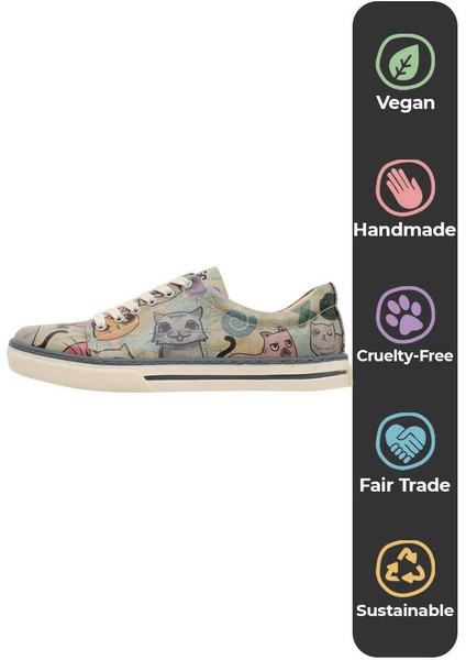 Kadın Vegan Deri Yeşil Sneakers - Cats of the World Tasarım