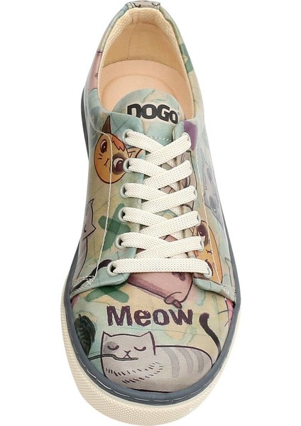 Kadın Vegan Deri Yeşil Sneakers - Cats of the World Tasarım