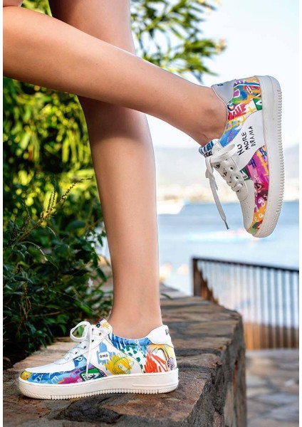 Kadın Vegan Deri Beyaz Sneakers - No More Drama Tasarım fiyatları