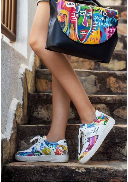 Kadın Vegan Deri Beyaz Sneakers - No More Drama Tasarım modelleri