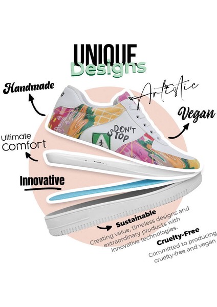 Kadın Vegan Deri Beyaz Sneakers - No More Drama Tasarım