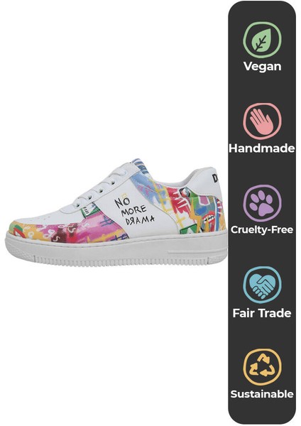 Kadın Vegan Deri Beyaz Sneakers - No More Drama Tasarım