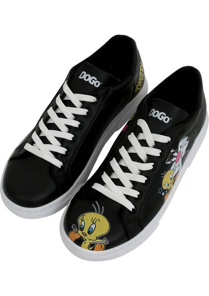 Kadın Vegan Deri Siyah Sneakers - Warner Bros Best of Tweety and Sylvester Tasarım fiyatları