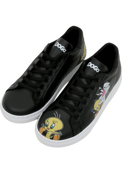 Kadın Vegan Deri Siyah Sneakers - Warner Bros Best of Tweety and Sylvester Tasarım fırsatları