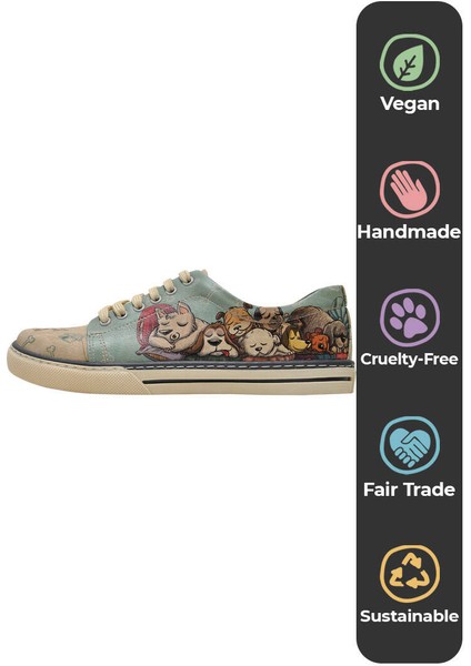 Kadın Vegan Deri Yeşil Sneakers - Sleeping Dogs Tasarım