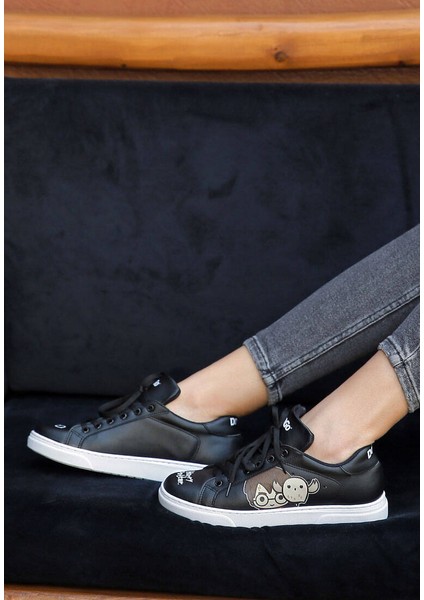 Kadın Vegan Deri Siyah Sneakers - Warner Bros Friends Till Eternity Harry Potter Tasarım