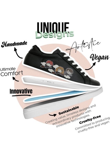 Kadın Vegan Deri Siyah Sneakers - Warner Bros Friends Till Eternity Harry Potter Tasarım
