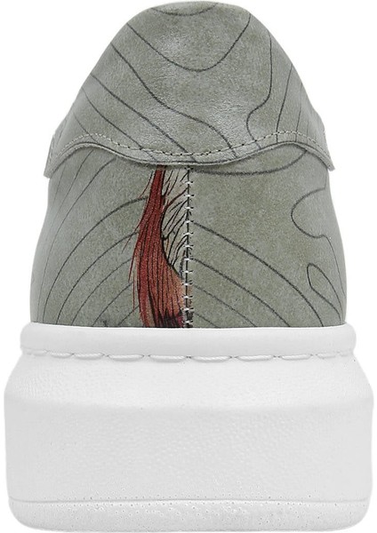Kadın Vegan Deri Bej Sneakers - Run Little Fox Tasarım