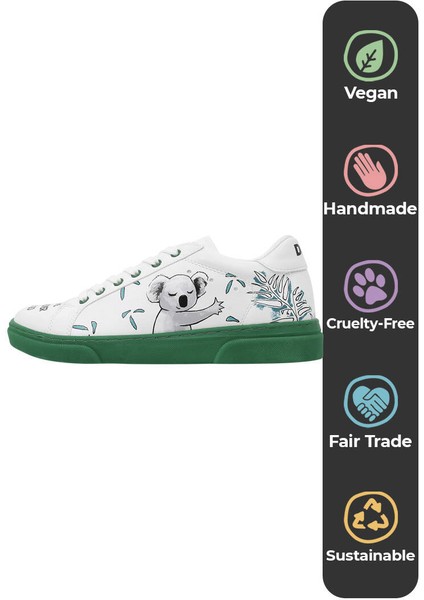 Kadın Vegan Deri Beyaz Sneakers - Koala Hug Tasarım