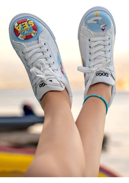 Kadın Vegan Deri Beyaz Sneakers - You, Me and the Sea Tasarım