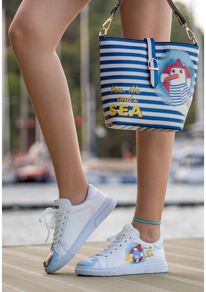 Kadın Vegan Deri Beyaz Sneakers - You, Me and the Sea Tasarım fiyatları