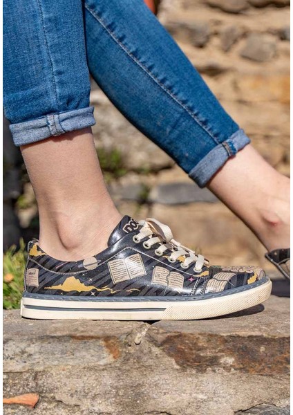 Kadın Vegan Deri Siyah Günlük Sneakers - Never Ending Story Tasarım