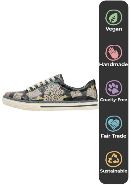 Kadın Vegan Deri Siyah Günlük Sneakers - Never Ending Story Tasarım