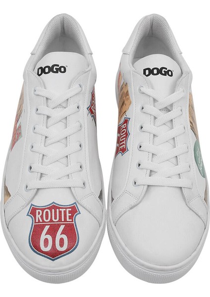 Erkek Vegan Deri Beyaz Sneakers - Route 66 Tasarım