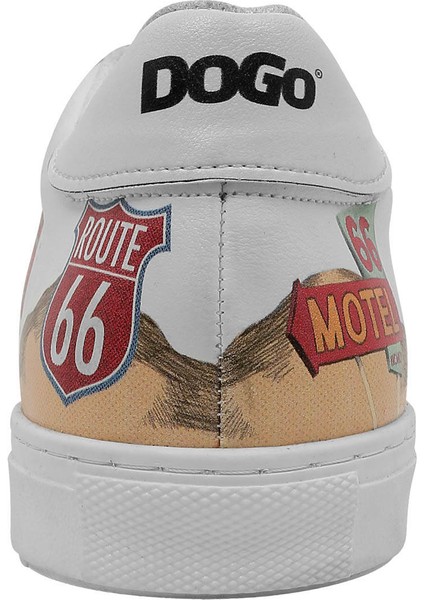 Erkek Vegan Deri Beyaz Sneakers - Route 66 Tasarım
