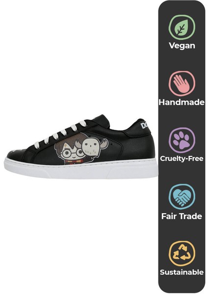 Kadın Vegan Deri Siyah Sneakers - Warner Bros Friends Till Eternity Harry Potter Tasarım