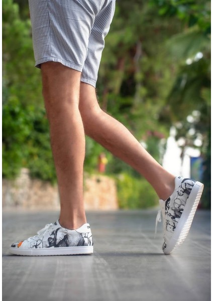 Erkek Vegan Deri Beyaz Sneakers - Sunset Animals Tasarım fırsatları