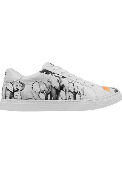 Erkek Vegan Deri Beyaz Sneakers - Sunset Animals Tasarım