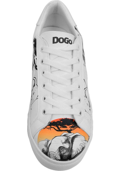 Erkek Vegan Deri Beyaz Sneakers - Sunset Animals Tasarım
