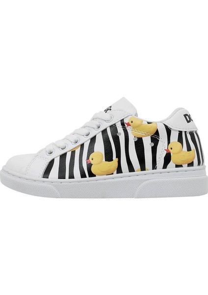 Unisex Çocuk Vegan Deri Beyaz Sneakers - Ducky Tasarım