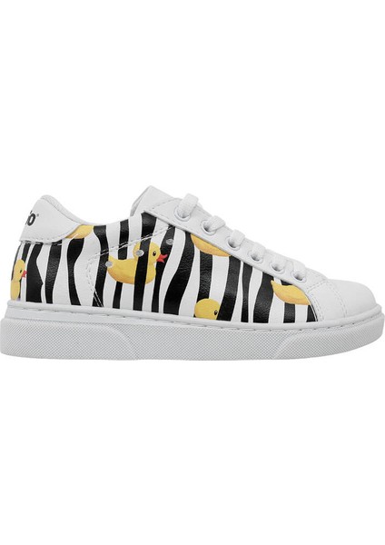 Unisex Çocuk Vegan Deri Beyaz Sneakers - Ducky Tasarım