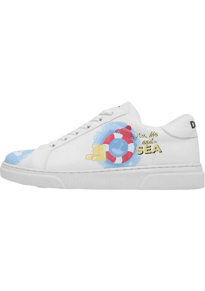 Kadın Vegan Deri Beyaz Sneakers - You, Me and the Sea Tasarım indirimleri