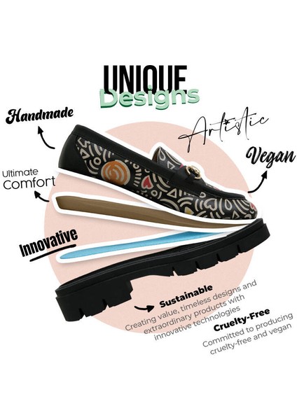 Kadın Vegan Deri Çok Renkli Loafer - Abstract Outline Tasarım fırsatları