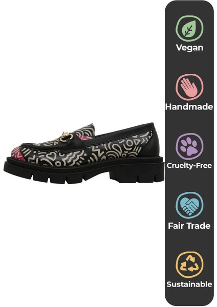 Kadın Vegan Deri Çok Renkli Loafer - Abstract Outline Tasarım indirimleri