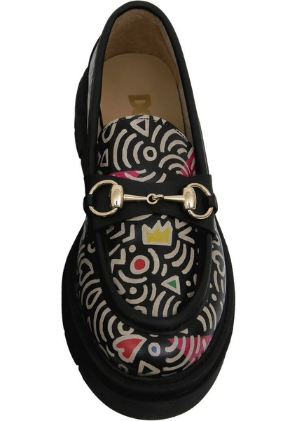 Kadın Vegan Deri Çok Renkli Loafer - Abstract Outline Tasarım