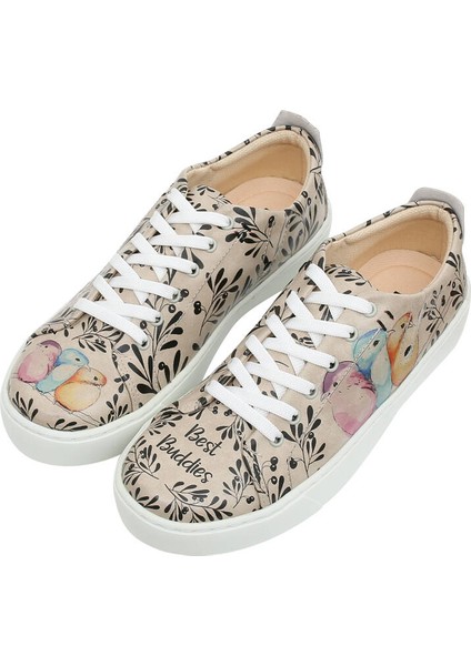 Kadın Vegan Deri Bej Sneakers - Best Buddies Tasarım
