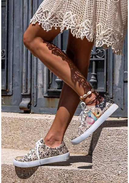 Kadın Vegan Deri Bej Sneakers - Best Buddies Tasarım fiyatları