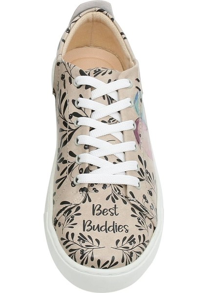 Kadın Vegan Deri Bej Sneakers - Best Buddies Tasarım