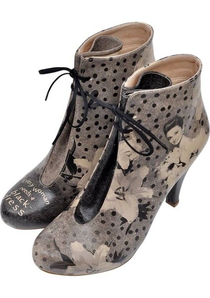 Kadın Vegan Deri Gri Topuklu Bootie - Black Dress Tasarım fırsatları