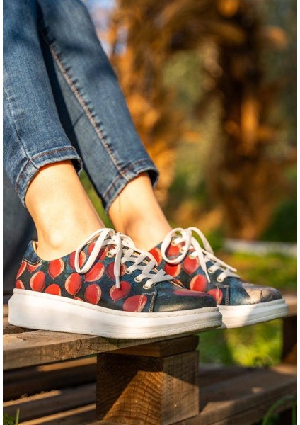 Kadın Vegan Deri Lacivert Günlük Sneakers - Bear With A Balloon Tasarım fiyatları