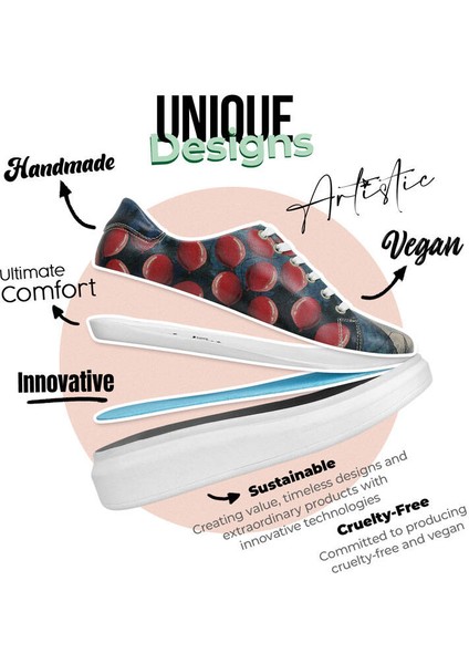 Kadın Vegan Deri Lacivert Günlük Sneakers - Bear With A Balloon Tasarım fırsatları