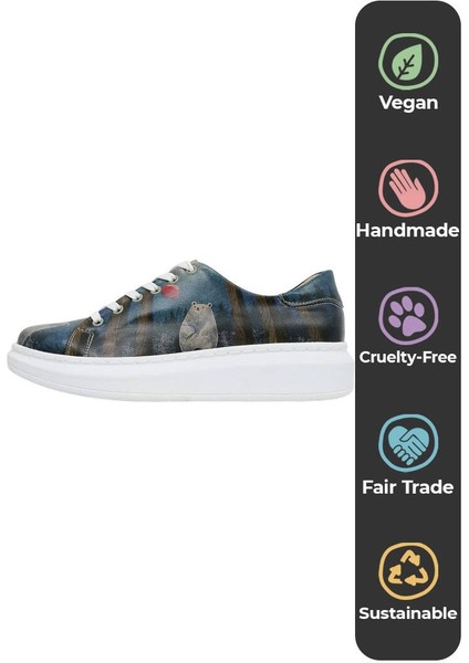 Kadın Vegan Deri Lacivert Günlük Sneakers - Bear With A Balloon Tasarım indirimleri
