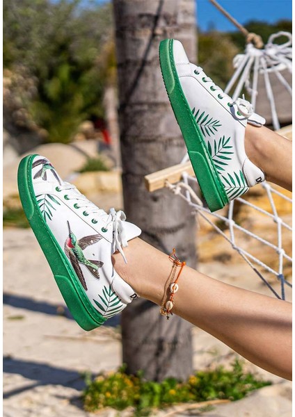 Kadın Vegan Deri Beyaz Sneakers - Soar the Sky Tasarım