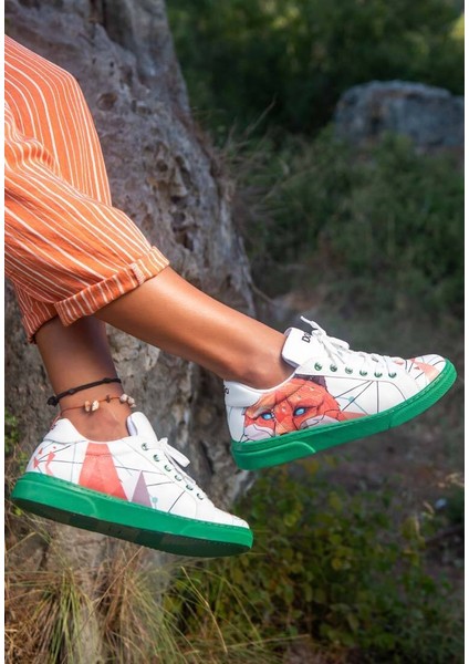 Kadın Vegan Deri Beyaz Sneakers - Red Fox Tasarım