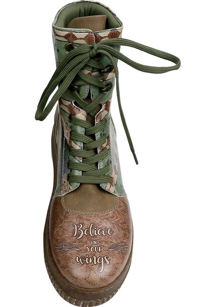 Kadın Vegan Deri Kahverengi Uzun Bot - Believe in Your Wings Tasarım
