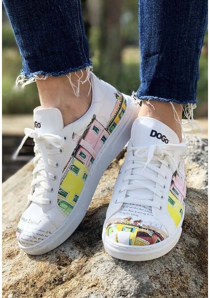 Kadın Vegan Deri Beyaz Sneakers - Burano Island Tasarım